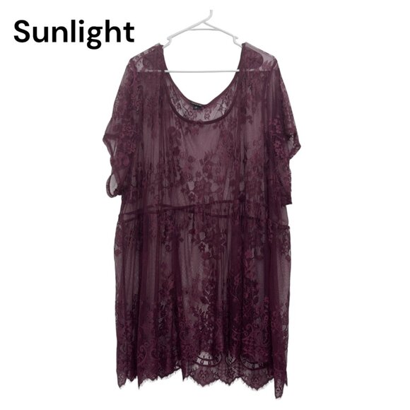 Torrid Chart SZ 6  Womens Sheer Burgundy Floral Lace Tunic Top/Beach Coverup - Picture 3 of 15